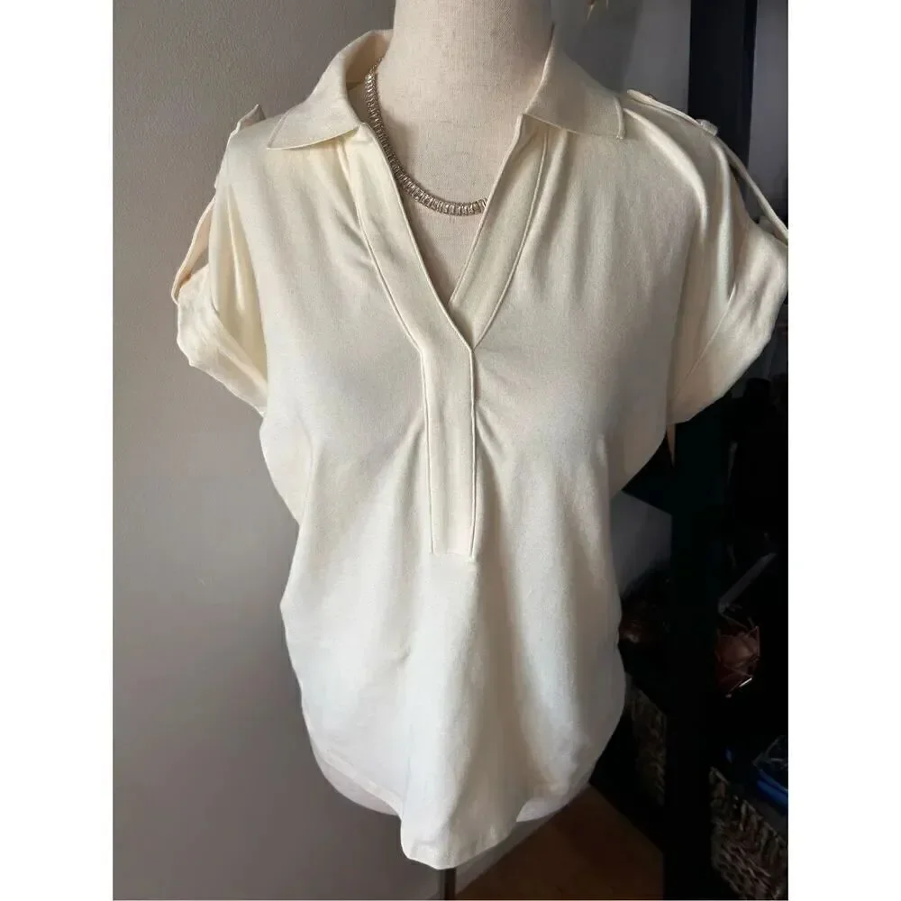 Michael Kors short sleeve tan/yellow small shirt size s